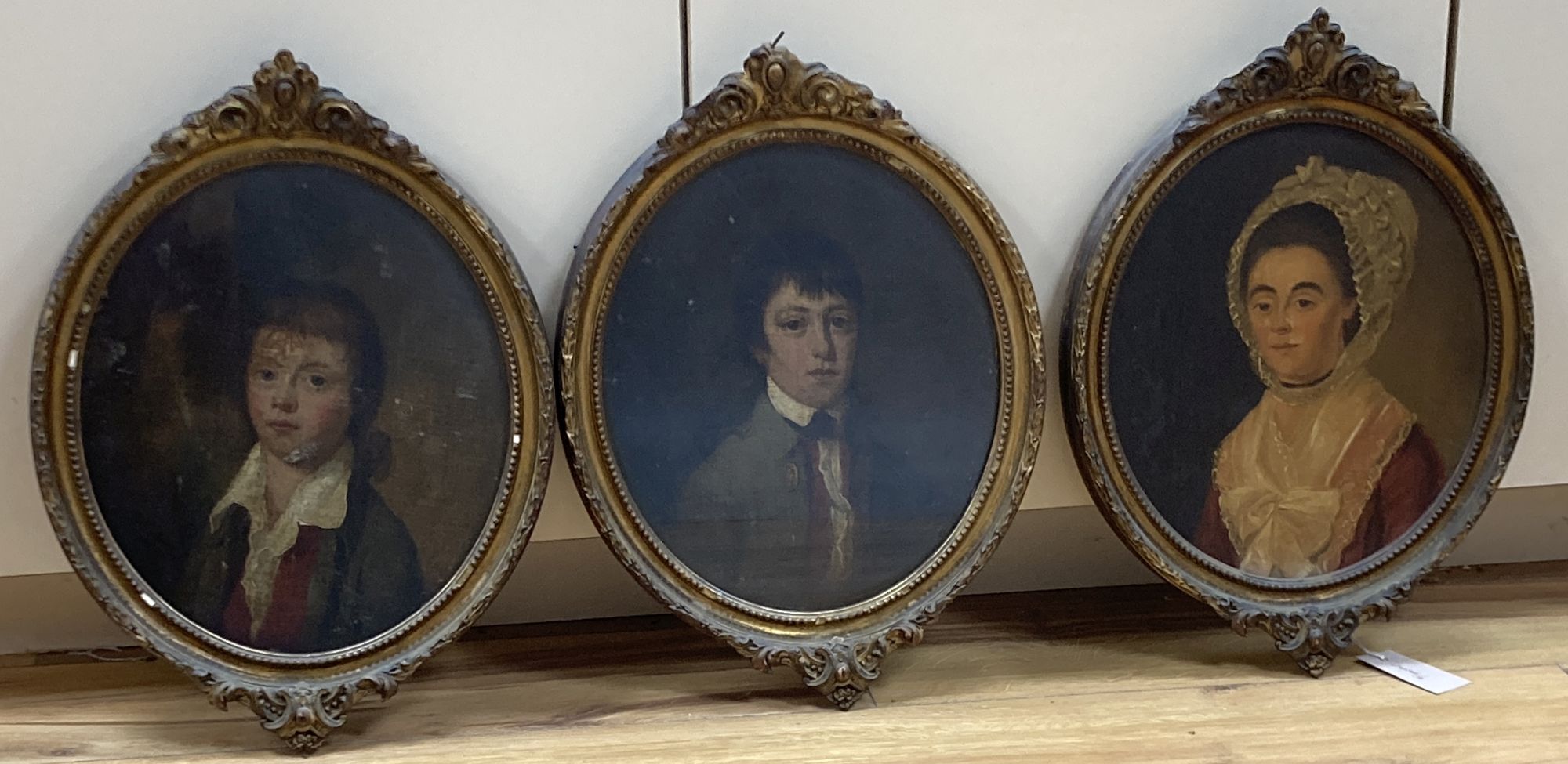 Early 19th century English School, three oils on canvas, Portraits of Thomas Barron (b.1768), James Barron (b.1766) and Ellen (Sparrow)